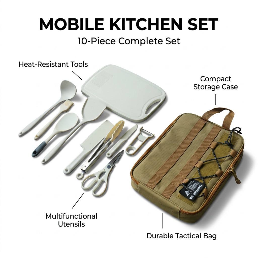 Home Cooking Set - Portable 9Pcs Camping Kitchenware Set Outdoor