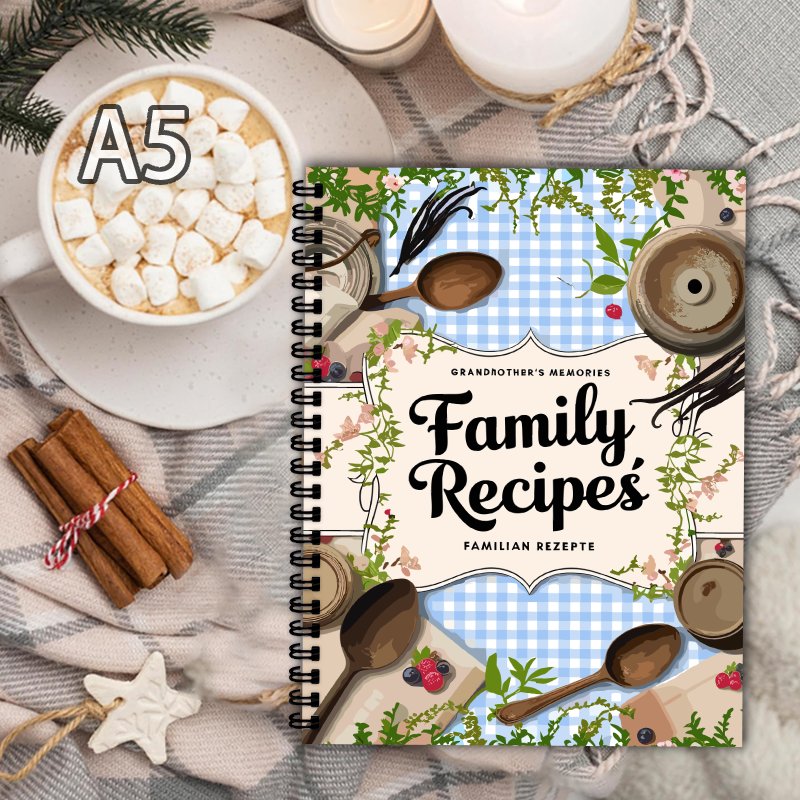 Home Cooking Recipe - A5 recipe book, blue grid, vine
