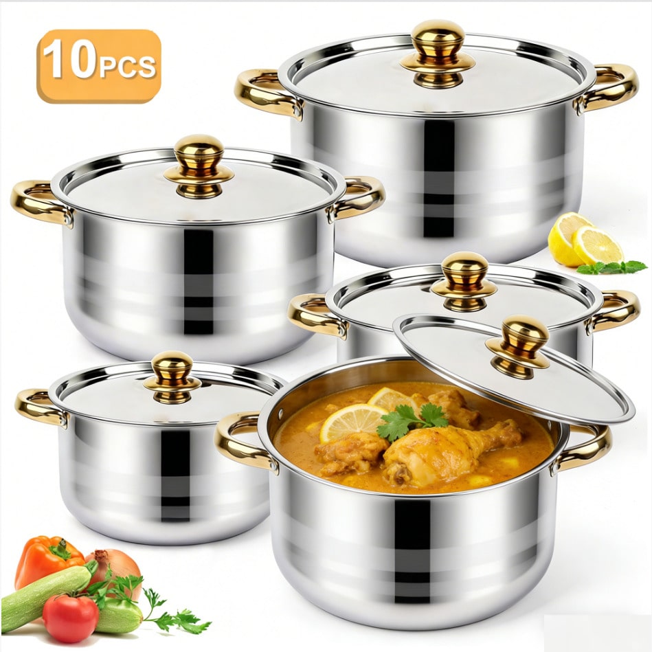 Home Cooking Set - Stainless Steel Pot Set Modern Luxury