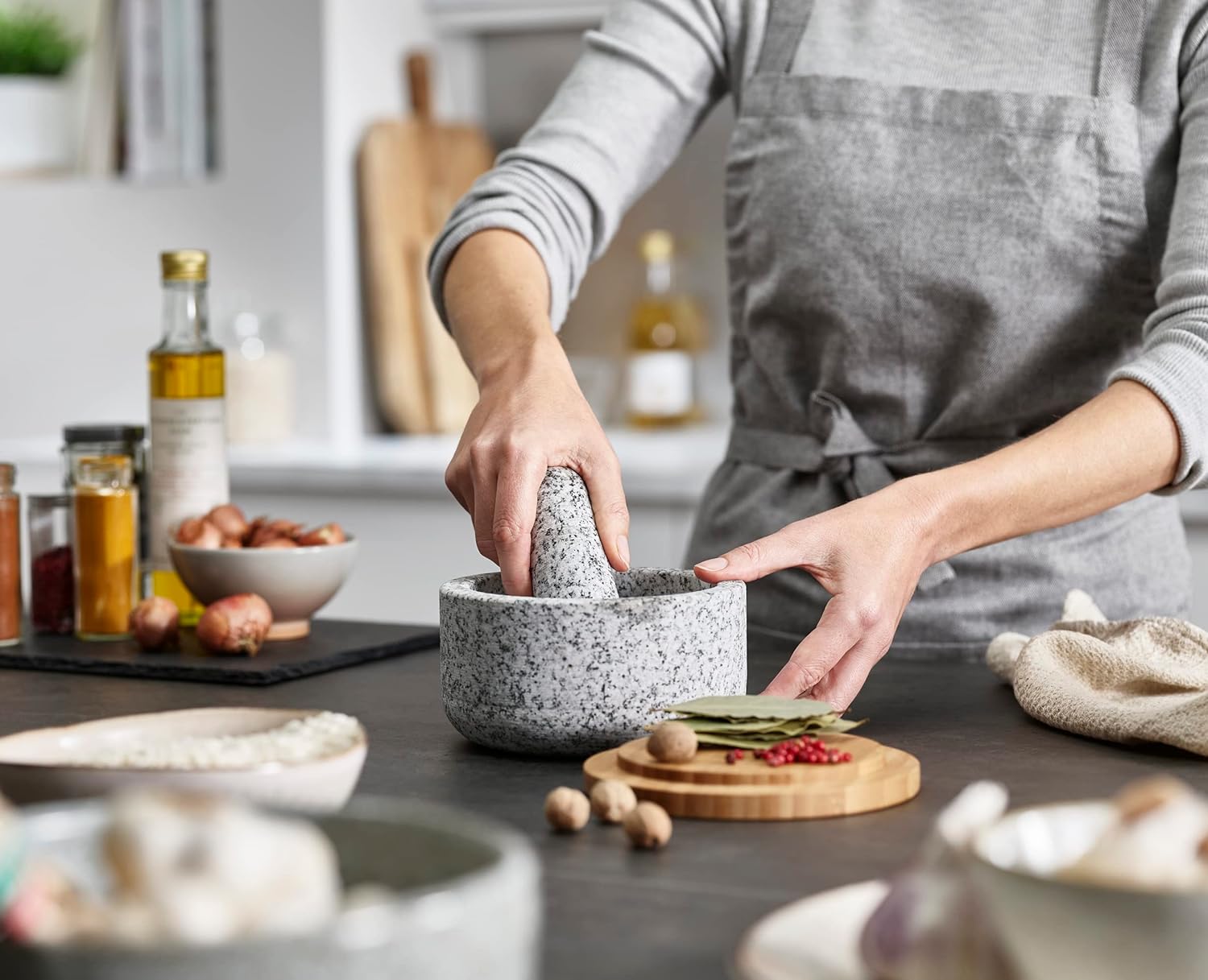 Bamboo cover granite pestle, s - Mortar Pestle Granite review and price