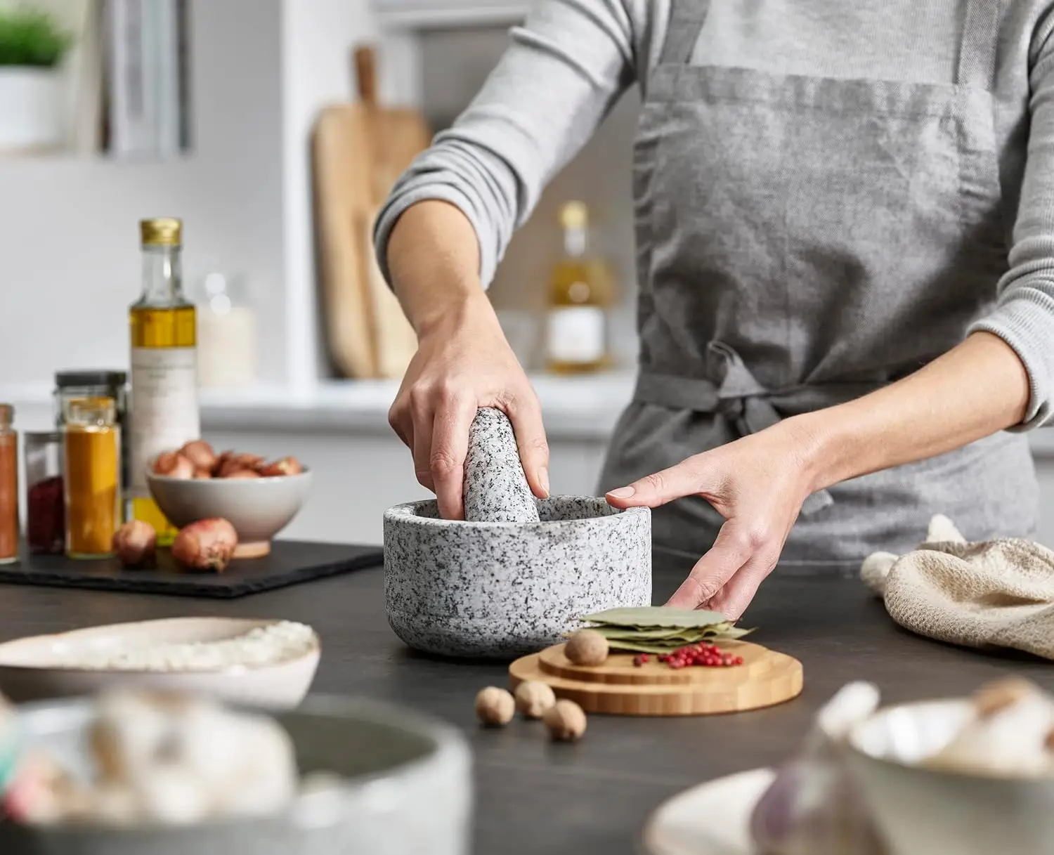 Bamboo cover granite pestle, s - Mortar Pestle Granite review and price